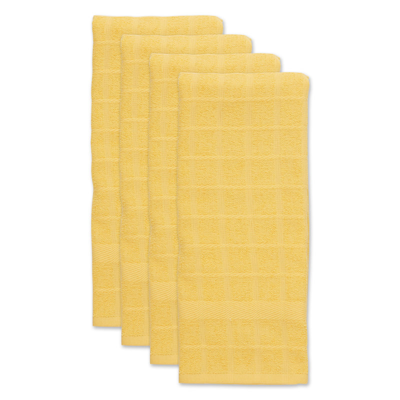 Cotton Checkered Waffle Tea Towel Kitchen Towel, Yellow