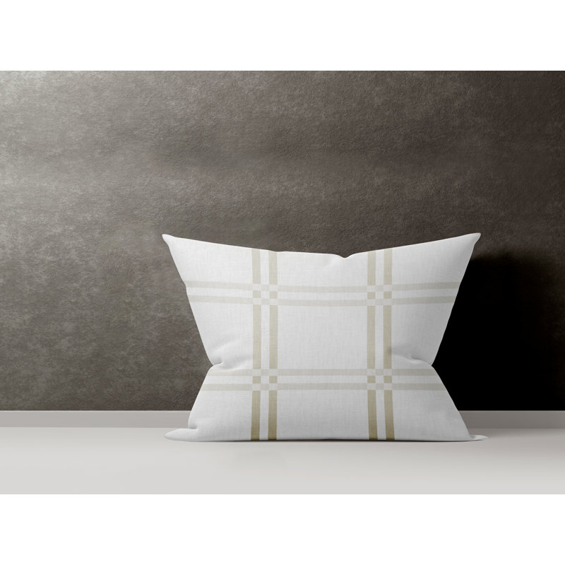 Plaid Cotton Reversible Throw Pillow, Beige