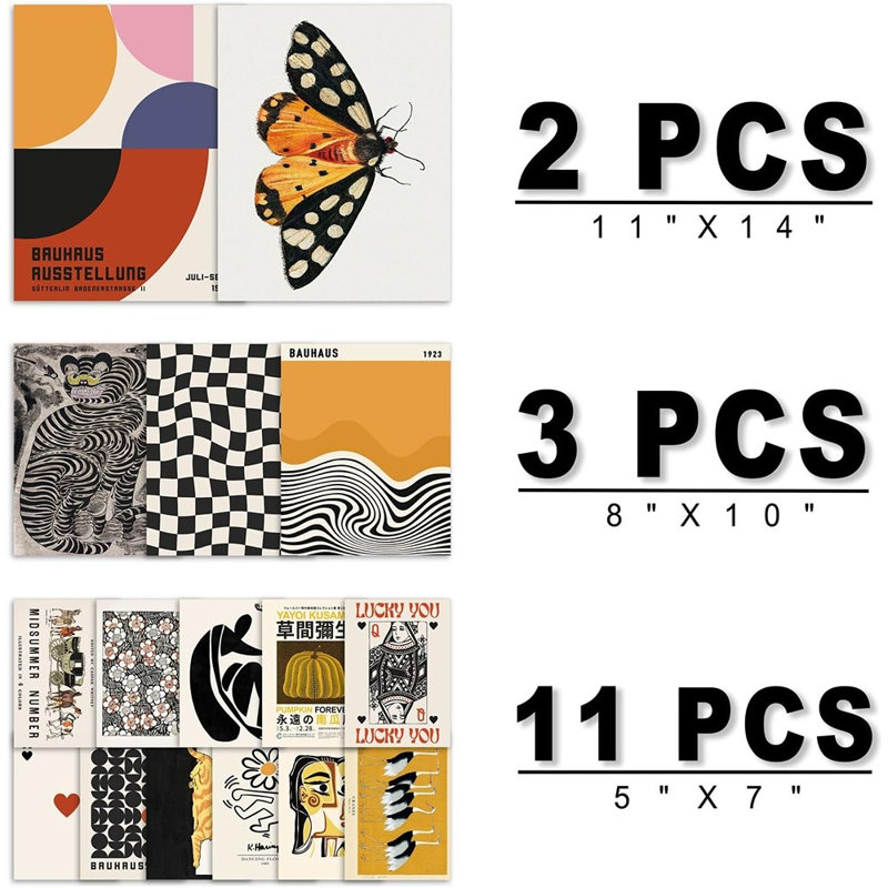 Décoration murale éclectique sans cadre : estampes d'art modernes et maximalistes, esthétiques rétro, abstraites, style Bauhaus, affiches de galerie