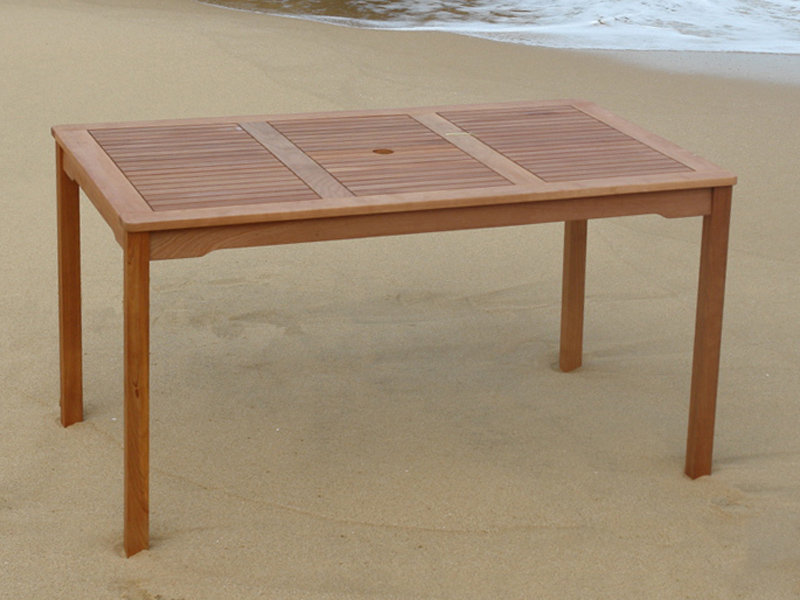 Afrin Rectangular Eucalyptus Outdoor Dining Table With Umbrella Hole , 135cm cm W 85cm cm D