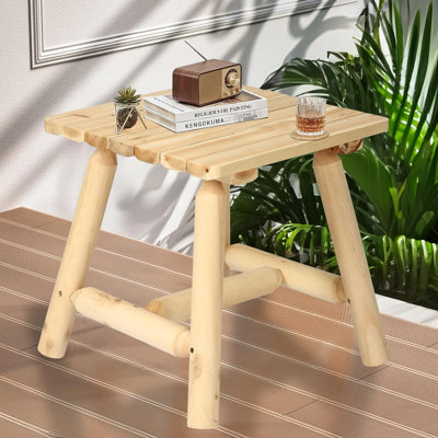 Table de bout en rondins en bois de bois de cèdre avec table de bout carrée en bois de cèdre avec plateau à lattes surdimensionné pour l'extérieur HOMEDIAIRE