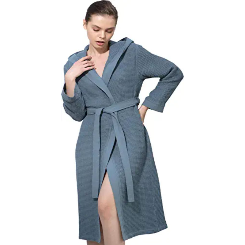 Peignoir SEYANTE 100% coton biologique certifié GOTS, L, Bleu indigo