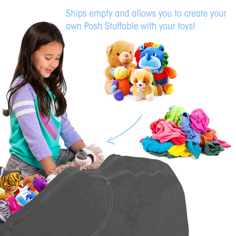 Kids Bean Bag Chair Cover - Stuffed Animal Storage & Toy Organizer with Zipper - Plush Storage Kids Bean Bag Cover only for Toddlers and Children's Rooms - Organizes Pillows, Blankets, and Stuffies - Multiple Colors, Sizes, and Fabrics