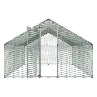 Grand poulailler métallique accessible à pied avec grillage anti-braconnage et bâche imperméable – Enclos robuste pour volailles avec porte verrouillable, pondoir, perchoir et ancrages – 157 x 118 x 79 pouces
