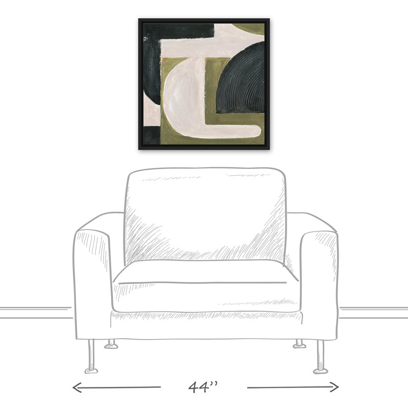 Abstrait avec reproduction de peinture acrylique verte, Toile avec cadre flottant, H 21,75 po x l 21,75 po, Brun
