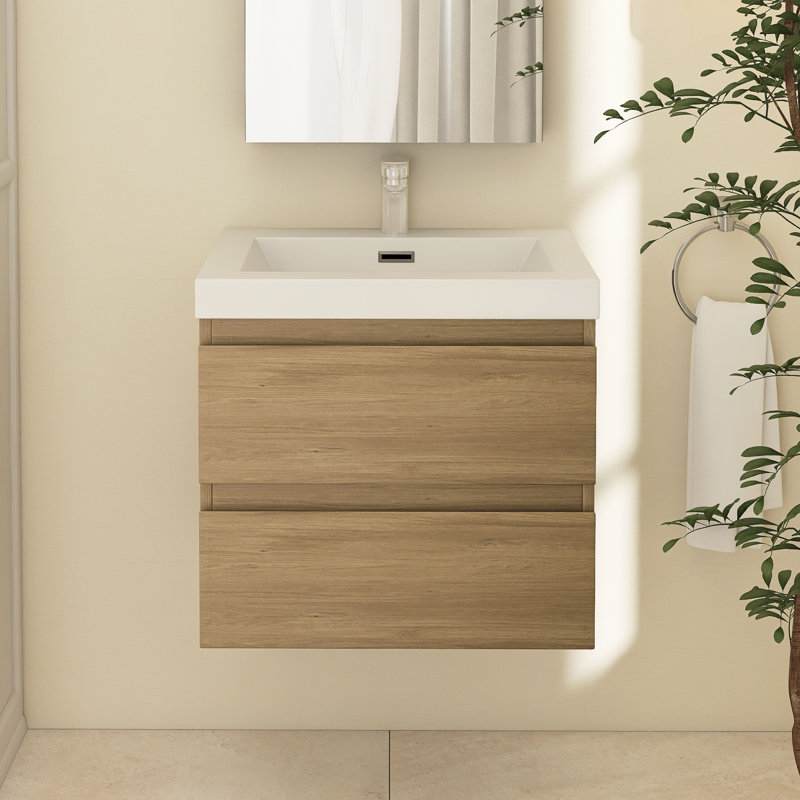 Vukan 24'' Single Bathroom Vanity with Resin Top, Natural Oak