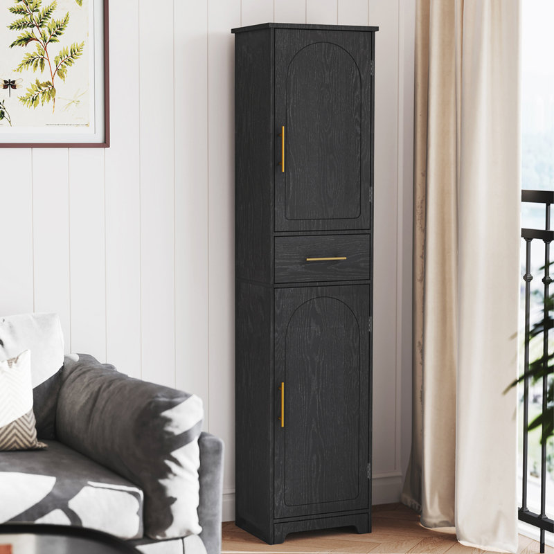 Tall Bathroom Cabinet, Slim Storage Cabinet with1 Drawer and 2 Doors, Tall Narrow Cupboard with Adjustable Shelf, for Bathroom, Living Room, Bedroom, Kitchen, Hallway