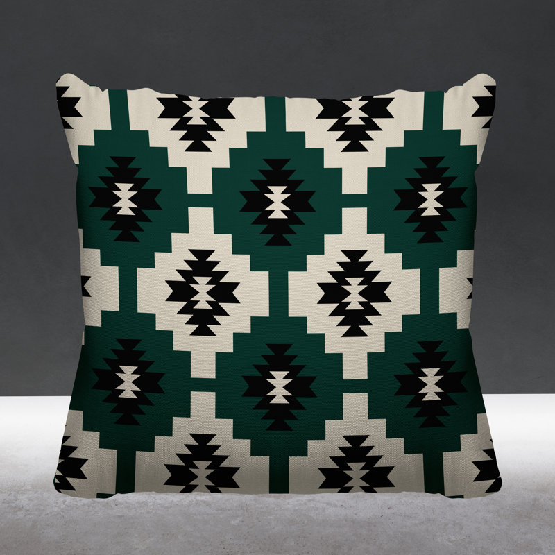 Coussin intérieur / extérieur Hinto Southwestern, 15 po x 15 po, Émeraude, Carré