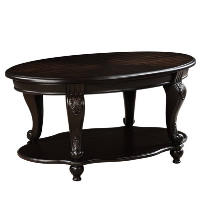 Meuble à café ovale de 42 po pour la vie, 2 rangements en bois massif, aspect vieilli, table de salon à assemblage rapide, tablette, style classique, assemblage simple
