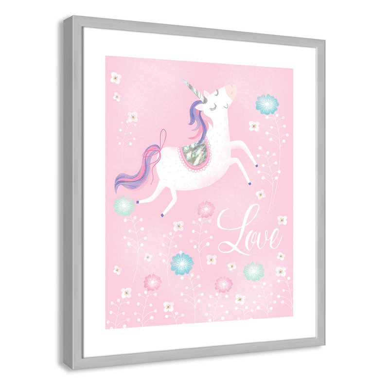 «Love Unicorn», art encadré, H 24,5 po x l 20,5 po x P 1,18 po, Cadre argenté
