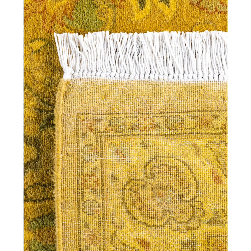 Overdyed Hand-Knotted Wool Modern-Contemporary Yellow Runner 2' 7" x 18' 4"