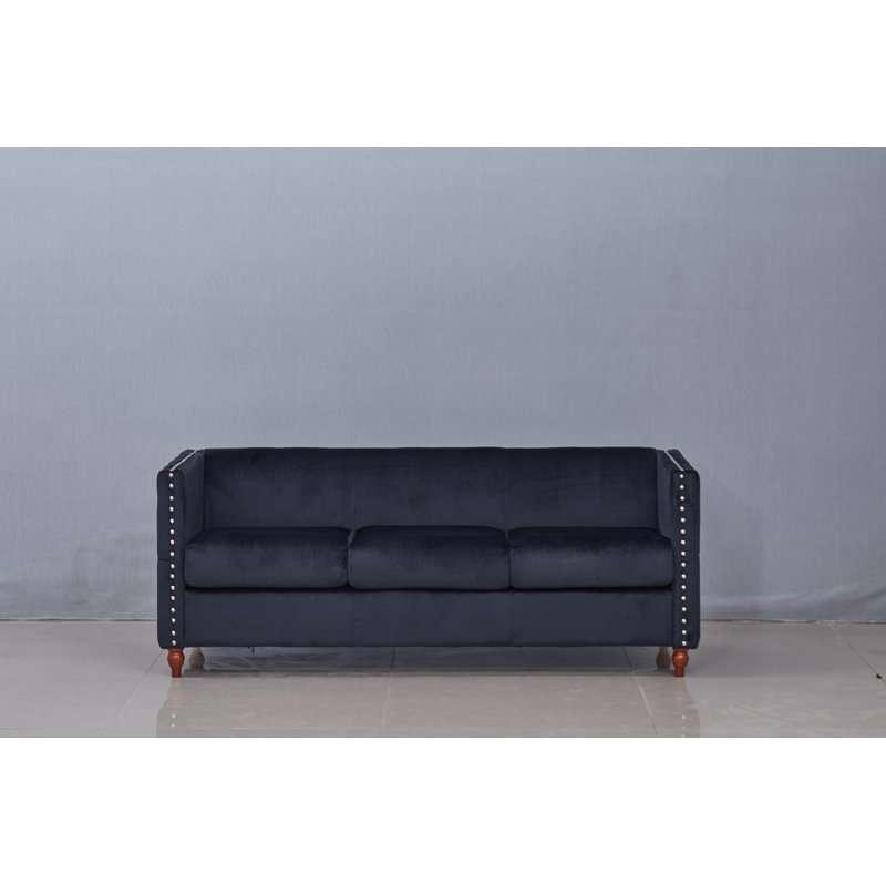 Canapé de salon capitonné noir avec motif de rivet argenté tourné, Noir