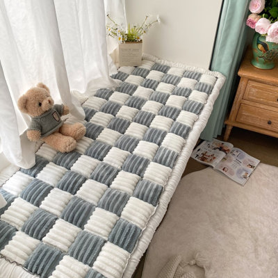 23.6X63 Inch Garden Chic Cotton Sofa Seat Pad, Grayish Blue