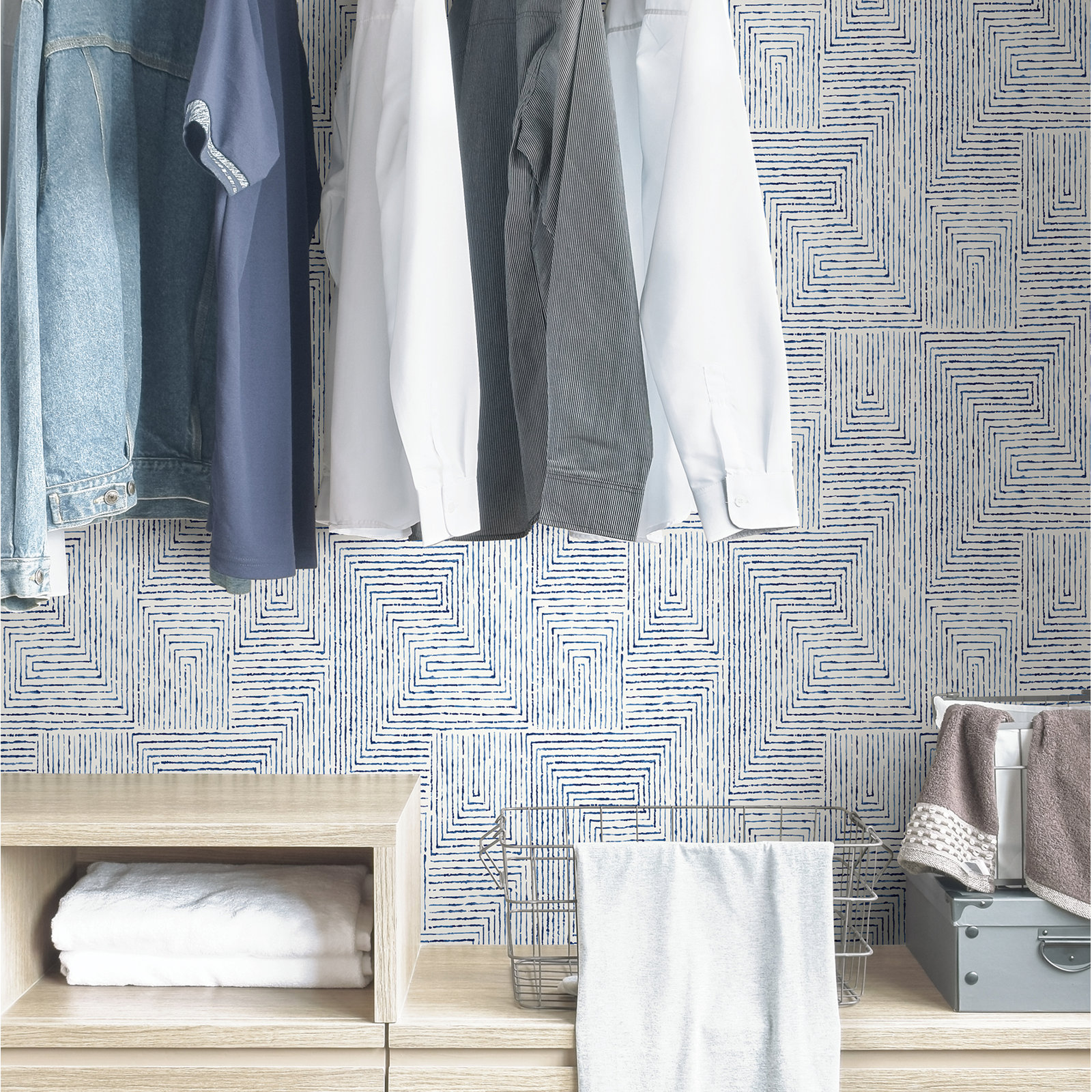 Ink Peel & Stick Geometric Roll, Blue