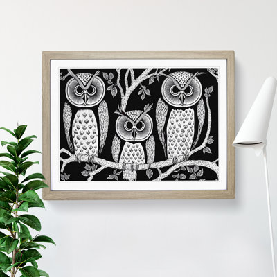 XH1022-9227X Trio Of Owls Abstract - Single Picture Frame Painting