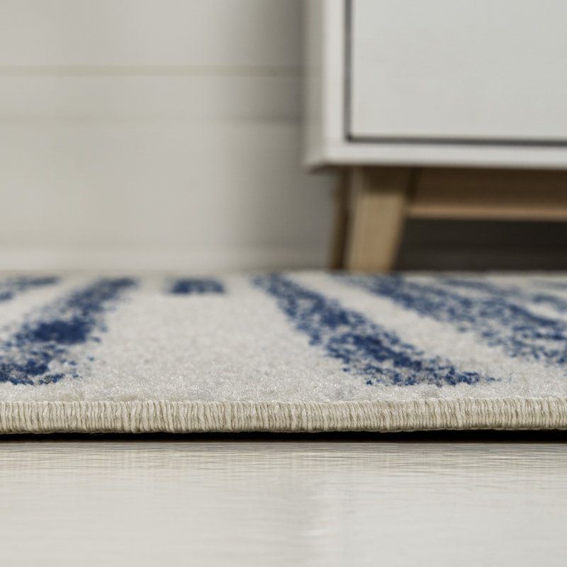 Baumgardner Modern Berber Stripe Cream/Navy Rug, Runner 2'2" x 8'