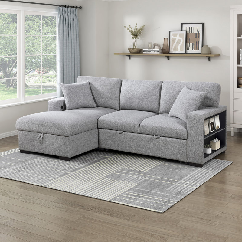 Darrielle Sectional Sofa Sleeper, Gray Fabric, Left Hand Facing