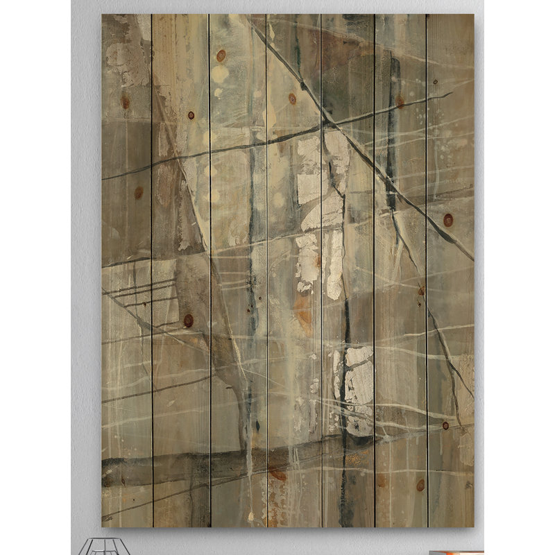 Argent et beige abstrait - reproduction contemporaine sur bois de pin naturel, H 46 po x l 36 po x P 1,5 po