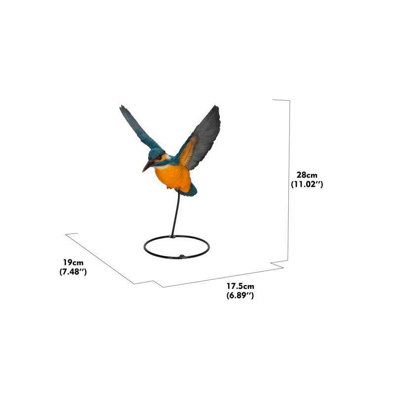 11" Blue and Orange Flying Kingfisher Resin Statue