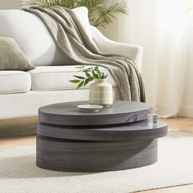 Modernesque Rotating Coffee Table-Matte Black(Only Including Coffee Table,Without Chairs)