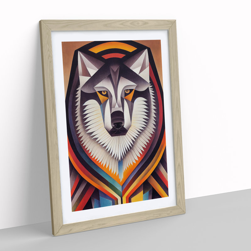 Wolf In Abstract No.1 - Print, Oak Framed Paper, 66cm H x 48cm W, White