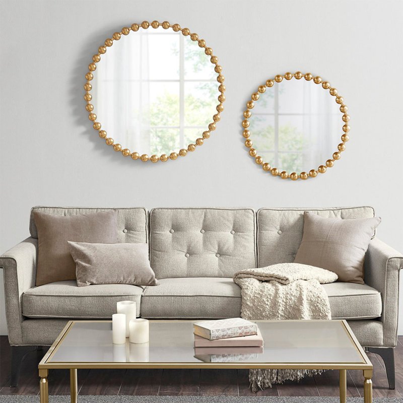 Miroir mural rond 36 po, Doré