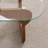 Noguchi-Style Mid-Century Modern Glass Coffee Table With Curved Wood Base, Brown