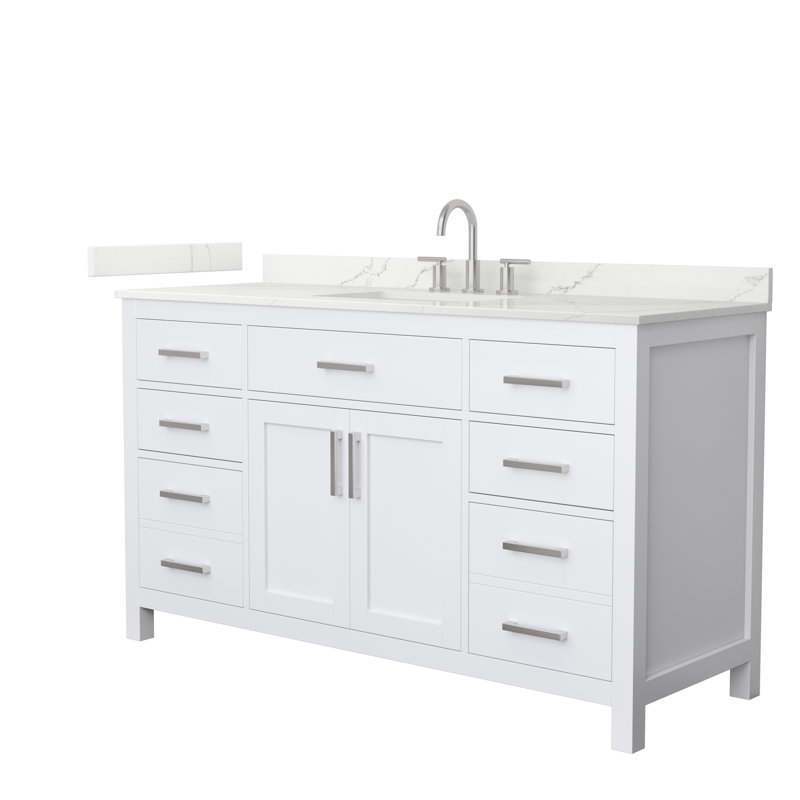 Beckett 60" Freestanding Single Bathroom Vanity with Quartz Top, White, Giotto Quartz, Brushed Nickel