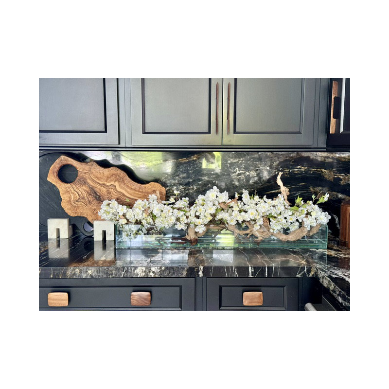 Cherry Blossoms In Glass Planter, 8" H x 26" W x 6" D