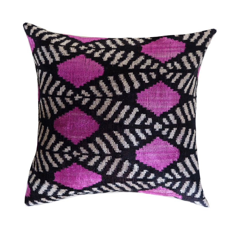 Kara Silk Square Pillow Cover & Insert, 20" x 20", Black Ikat 2