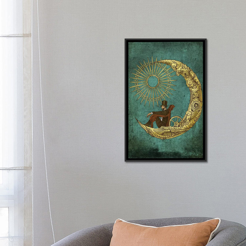 « moon travel », impression sur toile, H 26 po x l 18 po x P 1,5 po, Toile avec cadre noir, Pas de tapis