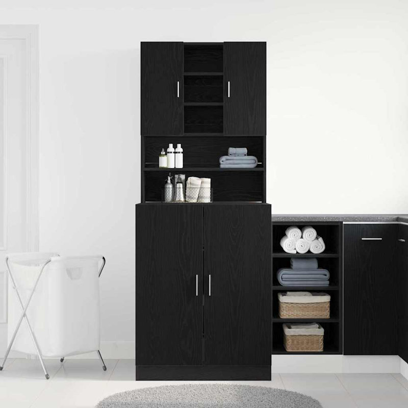 Engineered Wood Bathroom Cabinet, Black Oak