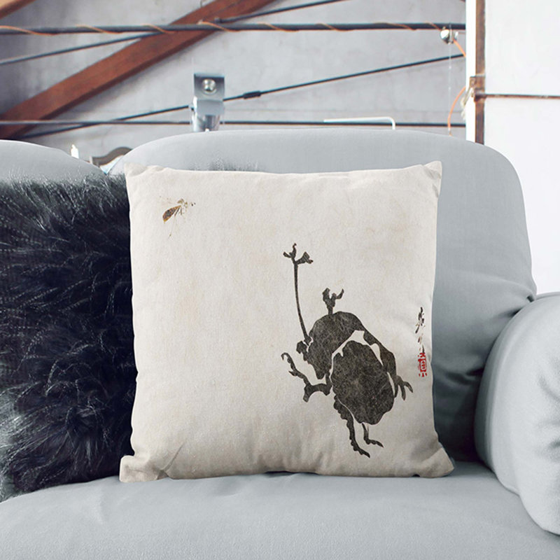 Insects by Shibata Zeshin Cushion with Filling, Black, 40cm H x 40cm W x 15cm D