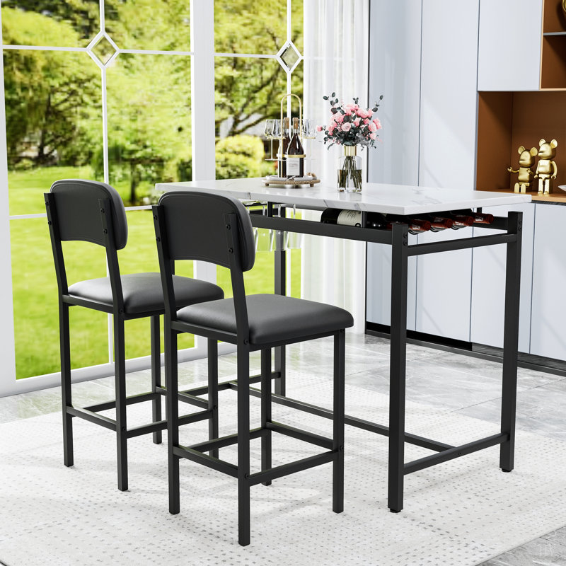 Ensemble de table de cuisine, table de salle à manger et chaises pour 2, ensemble de table de salle à manger 3 pièces avec 2 chaises rembourrées, ensemble de table de salle à manger de bar pour petits espaces, appartement, petit-déjeuner, pub