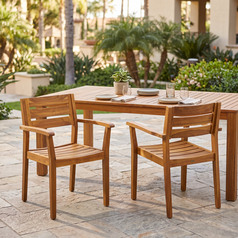 Amarrion Acacia Solid Wood Outdoor Dining Armchair, Brown