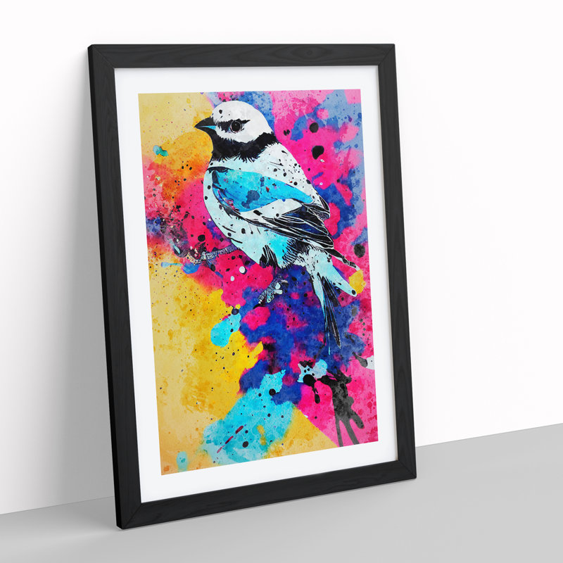 Splashed Bird No.5 Abstract - Wall Art, 48cm H x 36cm W, Black Framed, White