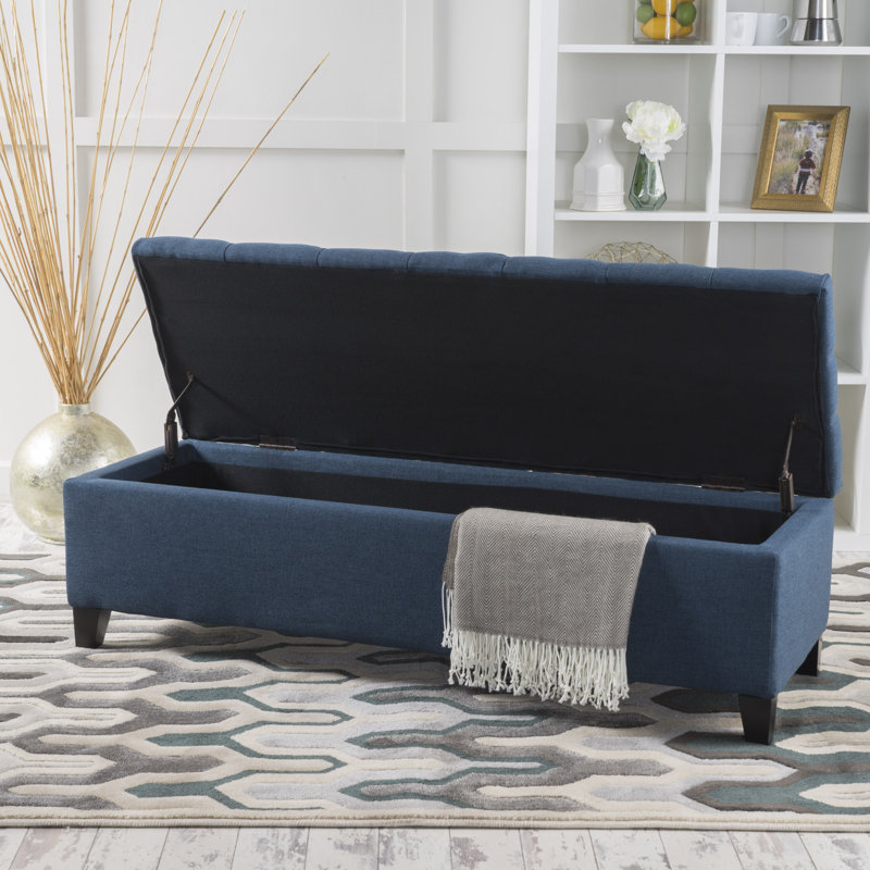 Banc de rangement en tissu Amalfi, Polyester bleu foncé, 17" H x 51" W x 17.5" D
