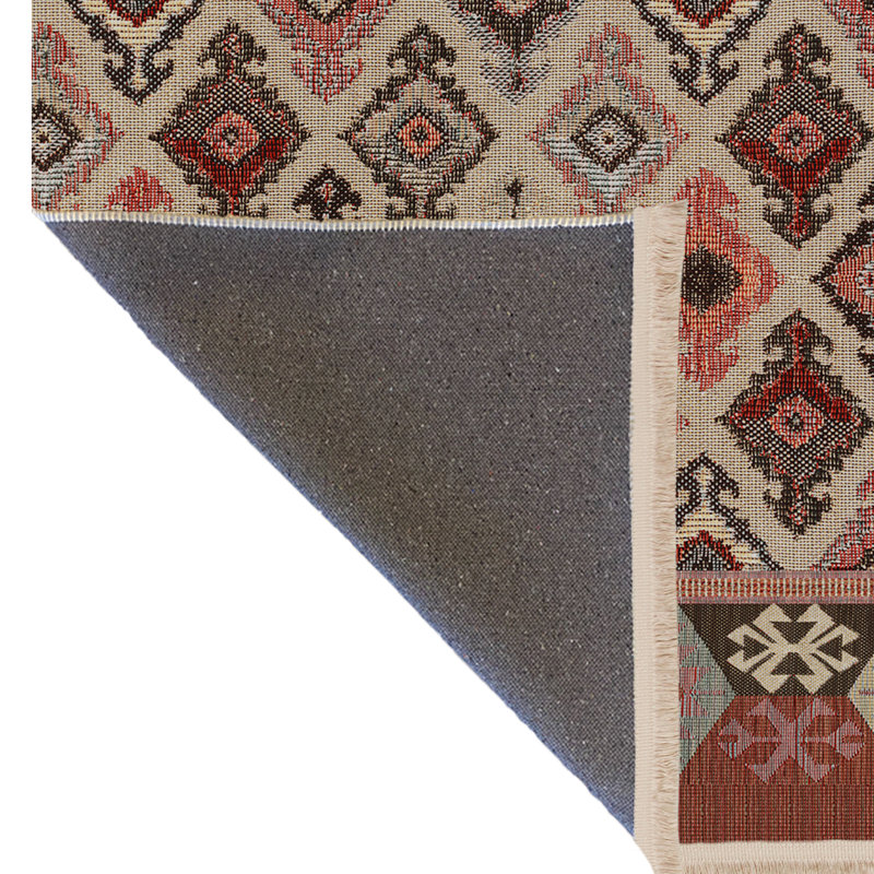 Tapis décoratif multicolore à motif de croix traditionnel beige, Rectangle 3 pi 9,81 po x 4 pi 11,06 po