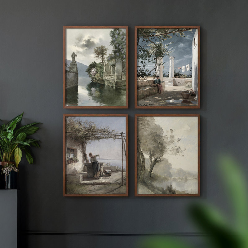 «Vintage Landscape CXI», 4 pièces sur papier, Noir, H 14 po x l 44 po