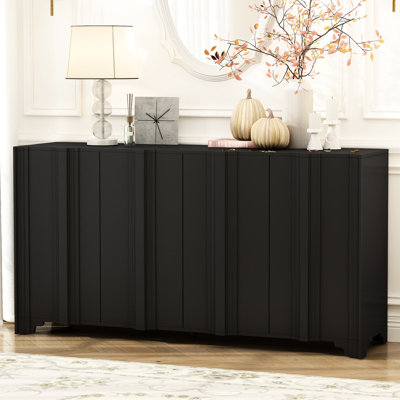 Four - Door Sideboard With Pine Veneer And Middle Corner Support 220 Lbs Table Top Capacity Functional Enhanced Structure 59.7 In Product Depth