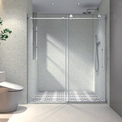 6076 Brushed Nickel Shower Door - One Fixed & Shiftable Door, 70Mm 304 Stainless Steel Pulleys, Adjustable , Nano Cleaning, -Proof Membrane, 5/16'' Tempered Glass, Bathroom, American Design Shifted