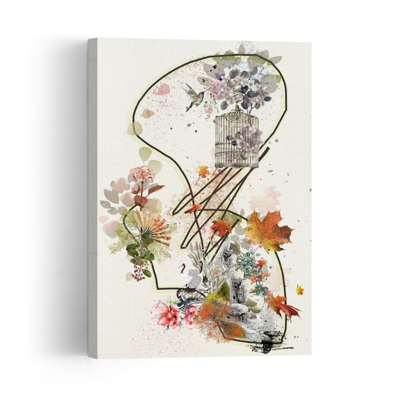 Autumn Zen Garden Abstract Delicate Organic Hummingbird Bird Maple Autumn Nature Wall Art Print, 91.44cm H x 60.96cm W