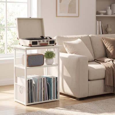 Support pour platine vinyle avec rangement pour disques, table d'appoint à 3 niveaux