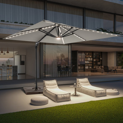 Rockel 120'' Square Lighted Cantilever Umbrella with Weight Base