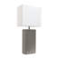 Lampe de table en cuir 21 po avec abat-jour rectangulaire en lin blanc-105848919-81096621-105865462