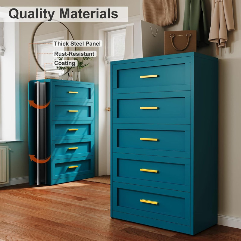 Blue chest of five drawers, Blue