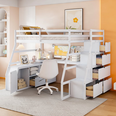 Heiki Storage Loft Bed with Desk and Stairs