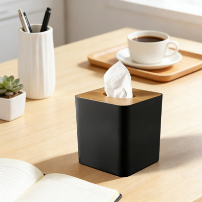 Bamboo Tissue Box Cover 6-Pack, Decorative Tissue Holder For Bathroom, Office, And Home, Modern Grid Design Tissue Dispenser