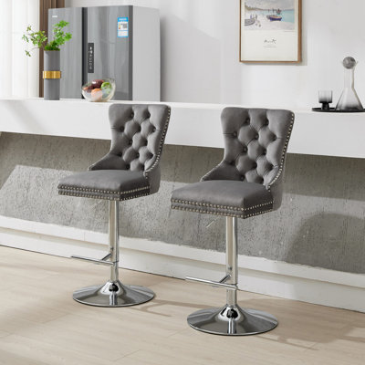 Tabourets de bar pivotants épais en velours chromé (sans table de salle à manger)