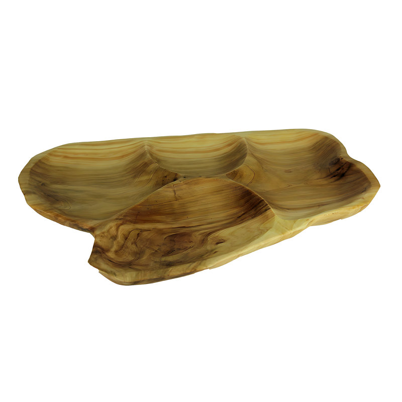 Plateau de service rustique en bois de sapin naturel à 4 sections avec grain de bois, 17,5 pouces de large